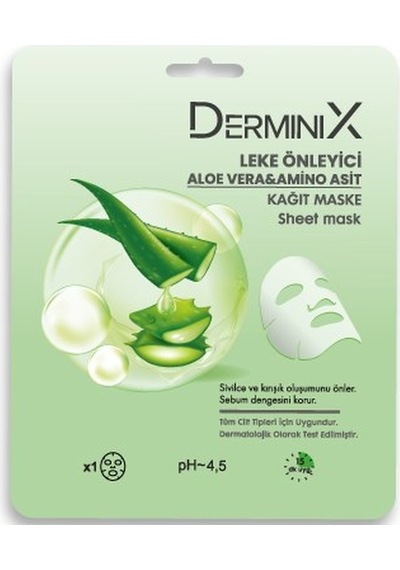 Derminix Aloe Vera & Amino Asit İçerikli Leke Önleyici Kağıt Yüz Maskesi