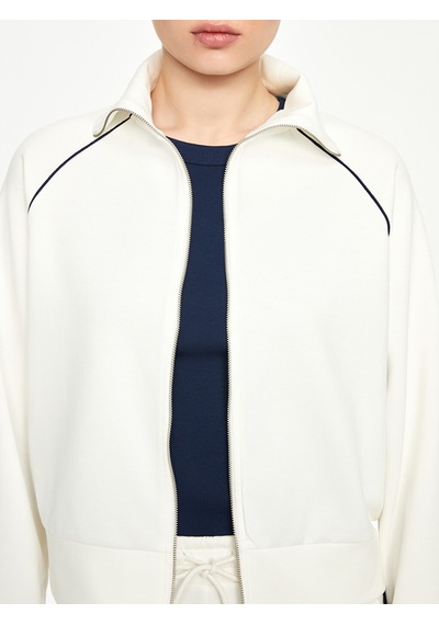 Lcwaıkıkı Classic Beyaz Dik Yaka Oversize Kadın Fermuarlı Sweatshirt