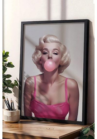 Sakız Çiğneyen Marilyn Monroe Modern Portre Çerçeveli Tablo - Pop Art Poster Tablo