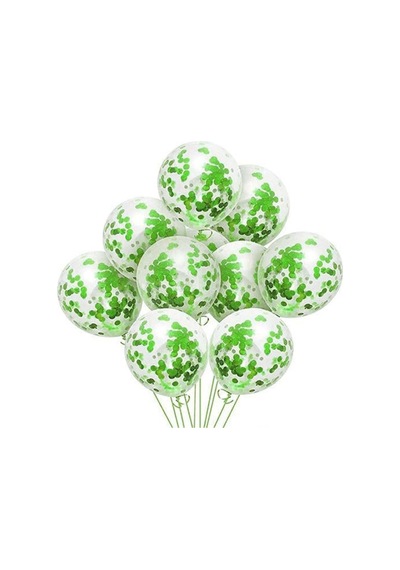 Şeffaf Yeşil Konfetili Balon 10 Adet Çok Renkli