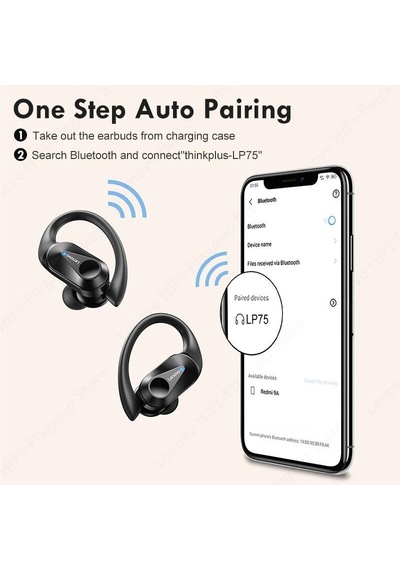 Özel Seri Dokunmatik Dijital Tempolu Thinkplus Bluetooth Kulaklık Kulak İçi Lp75 Siyah
