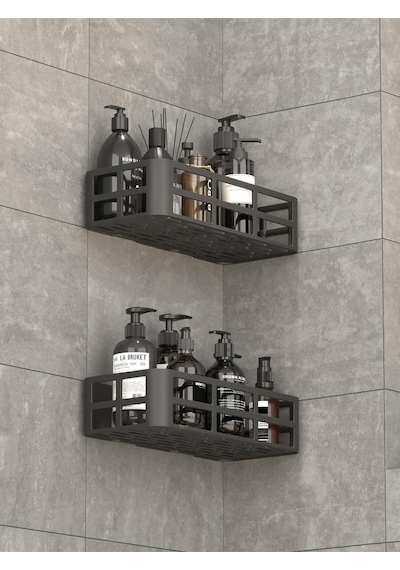 Mithra Life 2 Adet Düzenleyici Yapışkanlı Banyo Organizer Duş Rafı Mıt1146 Siyah