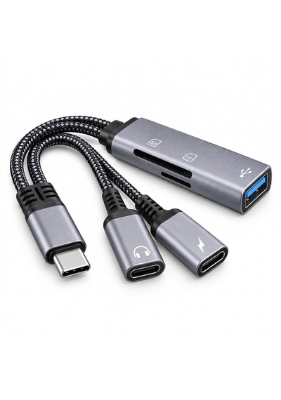 Type-c Otg 5 İn 1 Usb Sd Micro Sd Kart Okuyucu Şarj Ve Kulaklık Adaptörü