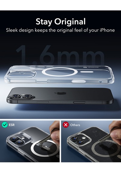 Esr Apple Uyumlu iPhone 16 Plus Halolock Magsafe Classic Hybrid Silikon Kılıf Şeffaf - Kamera Kontrol Buton Şeffaf