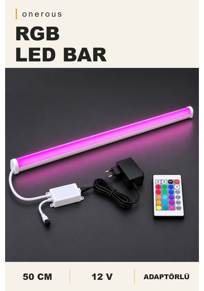 Onerous 50 Cm 12v Rgb Led Bar, 24 Tuş Kumandalı, Adaptörlü Çok Renkli