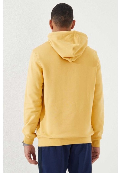 Tommy Life Hardal Nakışlı Kanguru Cep Standart Kalıp Kapüşonlu Erkek Sweatshirt - 87839 HARDAL Hardal