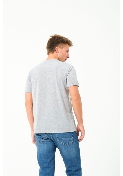 Erkek Basic Göğüs Nakış Detaylı Standart Fit Normal Kesim %100 Pamuk T-shirt Gri Melanj