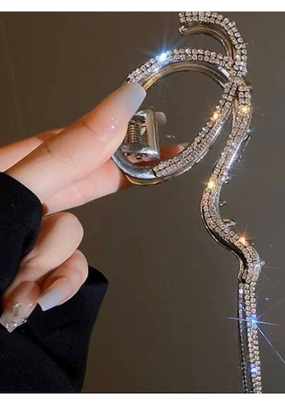 Caş Dekorasyon Silver Renk Taşlı Metal Mandal Toka Gümüş
