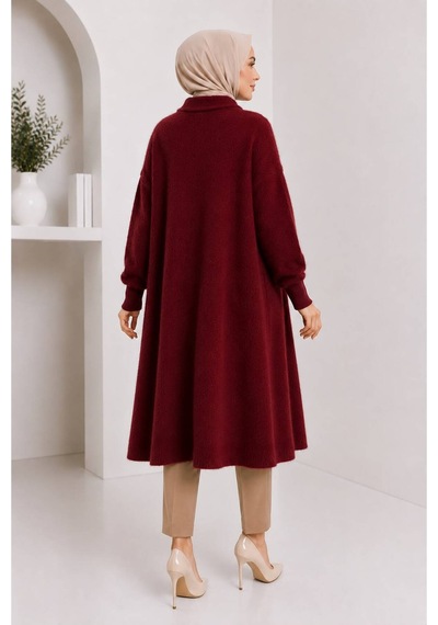 Hıra Co. Kadın Sakallı Triko Hırka Önü Düğmeli Oversize Uzun Kollu Diz Boyu Örme Hırka Bordo Bordo Hıra Co. Kadın Sakallı Triko Hırka Önü Düğmeli Oversize Uzun Kollu Diz Boyu Örme Hırka Bordo Bordo