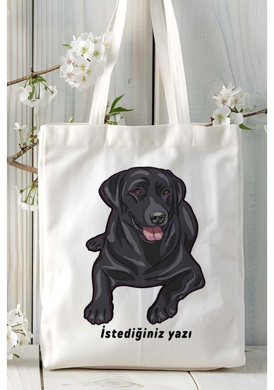 Art Hediye Labrador Retriever Köpek Baskılı Bez Çanta Omuz Çantası Kişiye Özel Model 2 Çok Renkli