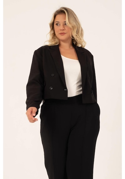 Myline Astarlı Blazer Crop Ceket - Siyah