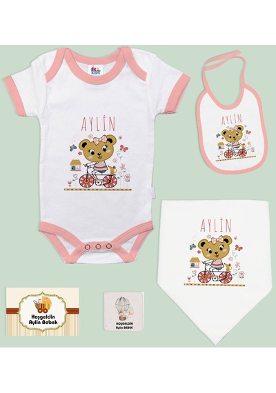 Bk Kids Kişiye Özel İsimli 5 Parça Pembe Bebek Body Zıbın Ve Battaniye Hediye Seti, Yeni Doğan Bebek Giyim Hediyesi-1