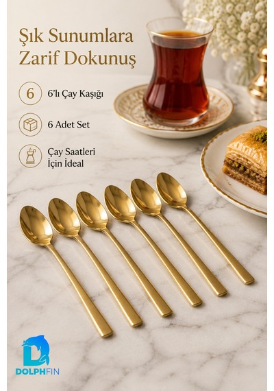 6 Lı Gold Çay Kaşığı Seti Altın Renkli Zarif Metal Çay Ve Kahve Kaşığı