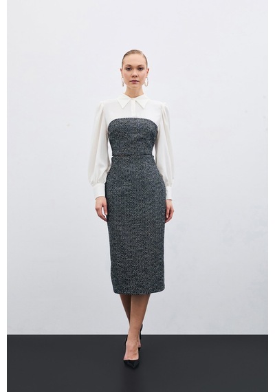 Sateen Tüvit Kalem Etek - Saks Mavi-135449 Saks Mavi