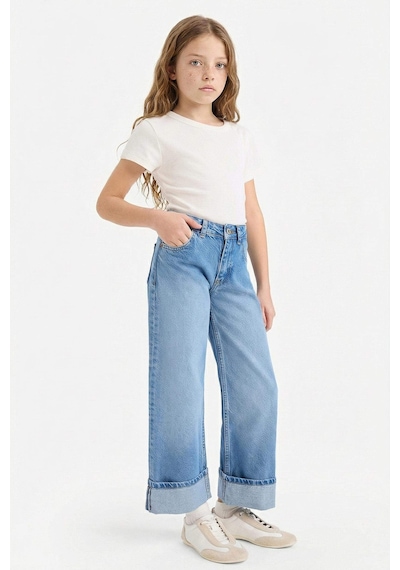 Defacto Straıght Wıde Duble Paça Jean Pantolon Kız Çocuk G6969A826SP