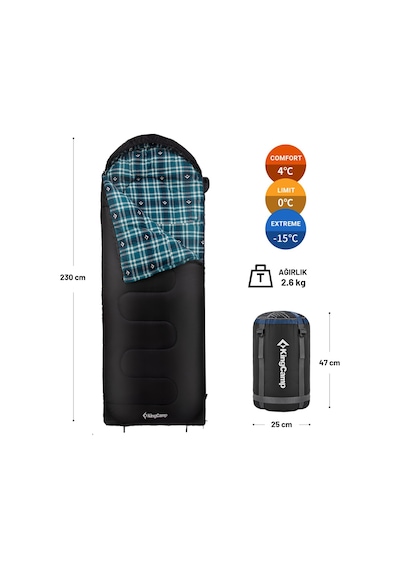Kingcamp Cloud 400 Ultra -15 C Geniş Uyku Tulumu Black Sağ F. Siyah