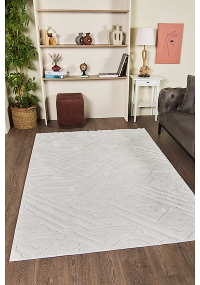 Mariesse Home Elit Bukleli Yumuşak Peluş Post Shaggy Çocuk Odası Oturma Odası Salon Mutfak Halısı 0769a Beyaz