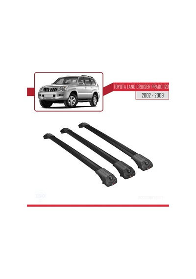 Toyota Land Cruiser Prado J120 2002-2006 Arası İle Uyumlu Ace-1 Ara Atkı Tavan Barı Siyah 3 Adet Bar