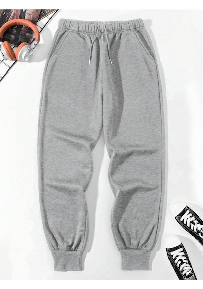 Unisex Gri 2iplik Paçası Ribanalı Jogger Eşofman Altı Griribana