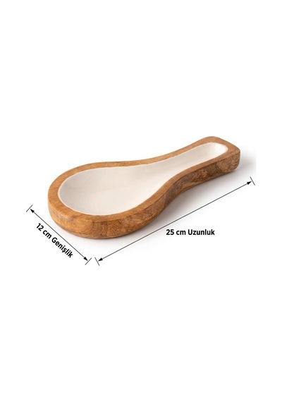 Mango Ağacı Yatay Kaşıklık 25 X 12 Cm, Parlak Krem İç Yüzeyli Ahşap Kaşık Altlığı, Kepçe, Spatula Ve Servis Gereçleri İçin Mutfak Tezgâhı Düzenleyici Çok Renkli