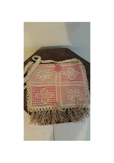 Vintage Eskilerden El Örgüsü Dantelli Çanta Beyaz Beyaz
