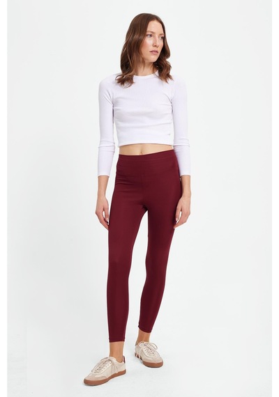 Tudors Kadın Slim Fit Dar Kesim Scuba Kumaş Beli Lastikli Bordo Tayt-42441 Bordo
