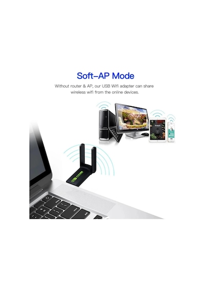 Lobo Sinyal Güçlendirici Kablosuz Usb Antenli Dongle 1300mbps Wifi Adaptörü Dual Band 2.4g/5ghz
