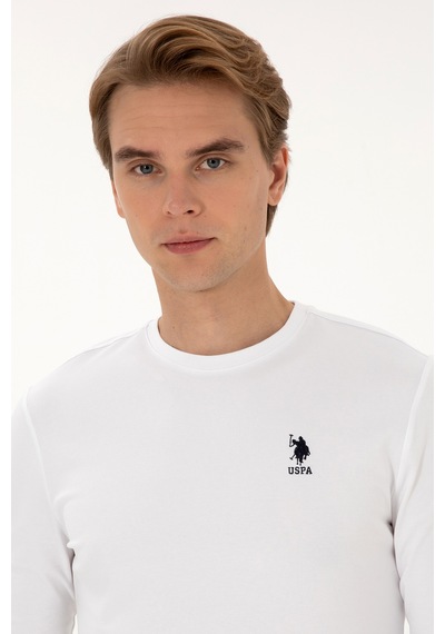 U.S. Polo Assn. Erkek Slim Fit Bisiklet Yaka Beyaz Basic Sweatshirt 50307762-VR013