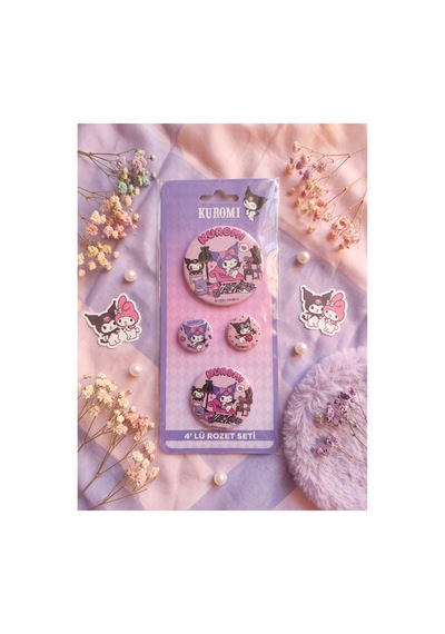 Kuromi & Hello Kitty Lisanslı 4'lü Rozet Set Çok Renkli 12024242