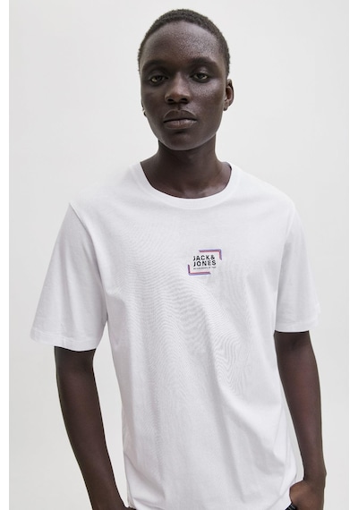Jack & Jones Erkek Bisiklet Yaka Grafik Baskılı Tişört Beyaz