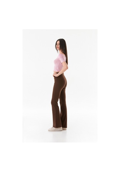 Fullamoda Beli Lastikli Yüksek Bel Flare Pantolon 25ygb650126130-kahve Kahve