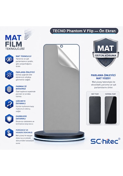 Tecno Phantom V Flip Uyumlu Ön Yüzey Mat Hidrojel Ekran Koruyucu