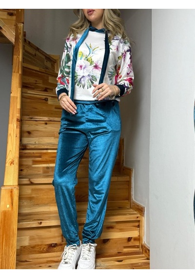Ramımse Kadın Kadife Kumaş Uzun Kollu Kapüşon Detay Çiçek Baskılı Sweat Ve Pantolon Ikili Takım Mavi Ramımse Kadın Kadife Kumaş Uzun Kollu Kapüşon Detay Çiçek Baskılı Sweat Ve Pantolon Ikili Takım Mavi