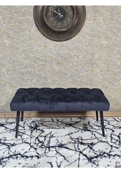 Zafir Siyah Boyalı Sivriltme Ayaklı 90 Cm Puf Bench - Puf - Bench - Kasalı Oturak - Oturak - Yatak Ucu Puf Füme
