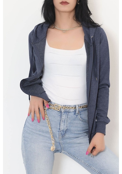Buyers Butik - Kapşonlu Fermuarlı Sweat Koyuindigo - 11866.108. 001