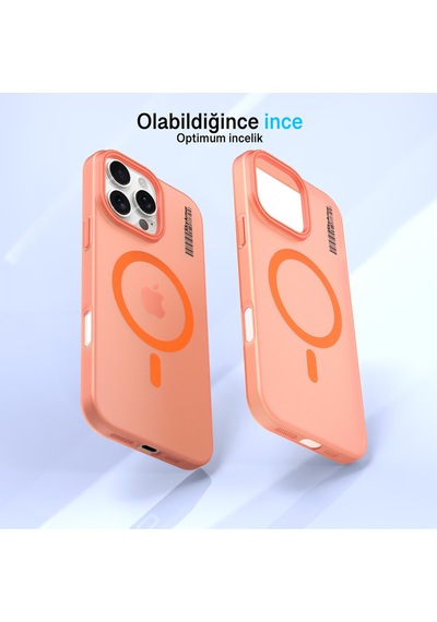 Apple iPhone 16 Pro Max Magsafe Uyumlu Mat Sert Klein Kılıf Turuncu