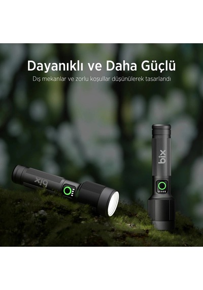 Bix Bx2132fl Şarjlı El Feneri , 24w Led , 1000 Lümen , 900 Metre Uzun Menzil , Zoomlu , Power Ledli Çok Renkli