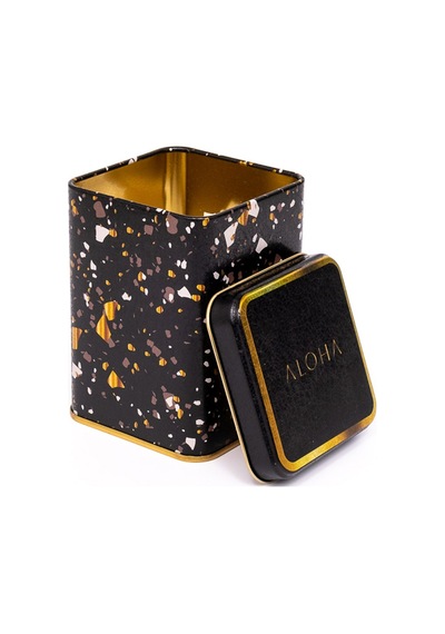 Terrazzo Black Desenli Kare Metal Saklama Kabı 7.5 x 7.5 x 10 CM 0.5 L Çok Renkli