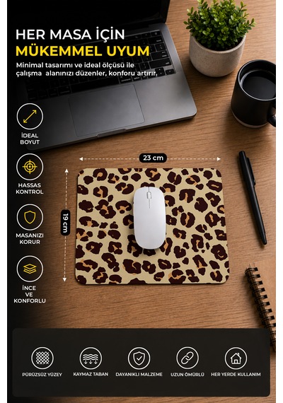 Leopar Desenli Renkli Ergonomik Mouse Pad Kaymaz Taban Ev Ve Ofis Kullanımı Fare Altlığı Mousepad Kahverengi