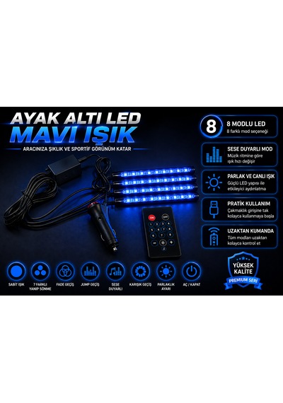 Rgb Modlu Ayak Altı Led Aydınlatma Seti Çakmaklık Girişli Kumandalı Sese Duyarlı