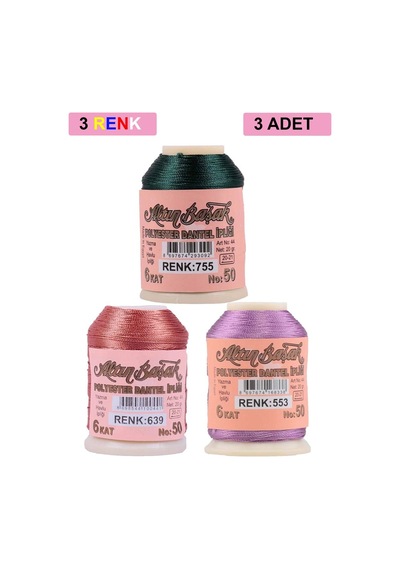 3 Adet Altınbaşak Oya Ve Dantel İpi 20 Gr - Royaleks - No: 639 - 553 - 755