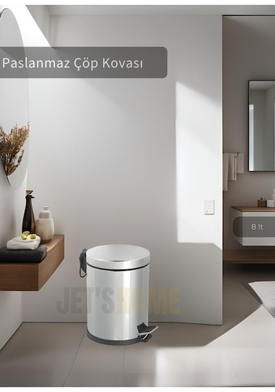 Jet's Home Pedallı Banyo Çöp Kovası Paslanmaz 8 Lt Mutfak Çöp Kutusu Gri Gri