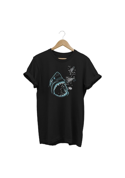 Köpekbalığı Baskılı Siyah T-shirt Siyah