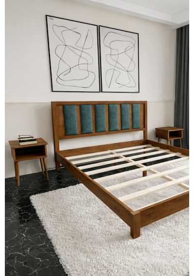 Ori On Çağla Yeşili Puf Başlıklı Masif Ahşap Ceviz 100x200
