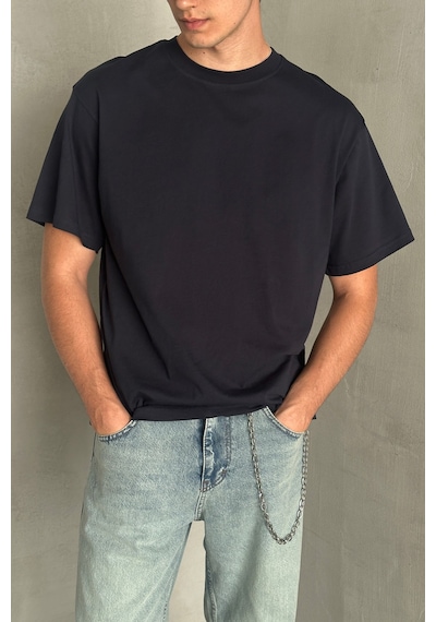 Hyman Erkek %100 Pamuk Oversize Basic T-shirt Lacivert