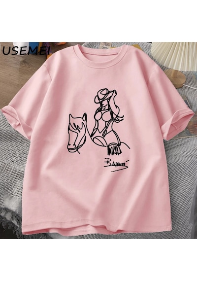 Flood Of Style Beyonce Rönesans Dünya Turu T-shirt Erkek Kadın Pamuk Baskı T-shirt Yaz Rahat Kısa Kollu Tee Pembe