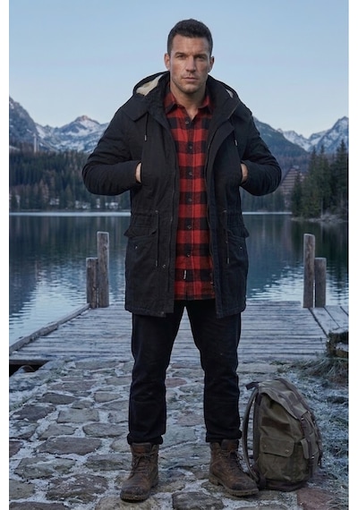 Alaska The Last Frontier Regular Fit Çıkarılabilir Kapüşonlu Saf Pamuk Gabardin Kumaş Uzun Parka Kaban Siyah