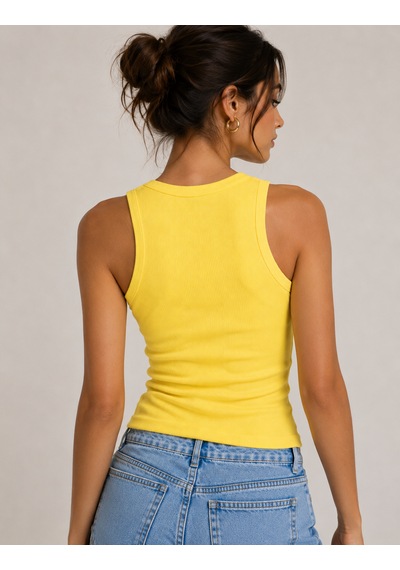 Feyece Kadın Sarı Beyaz Halter Yaka 2'li Crop Bluz Beyaz - Sarı