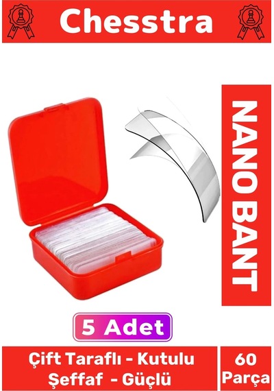 Süper Güçlü Kolay Çıkarılabilir İz Bırakmayan Çift Taraflı Kutulu Nano Şeffaf 60 Parça Bant 5 Adet