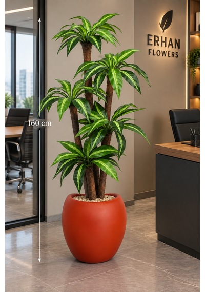Yapay Ağaç 3 Gövdeli Cordyline 160 Cm Yeşil-sarı Turuncu Lale Saksıda